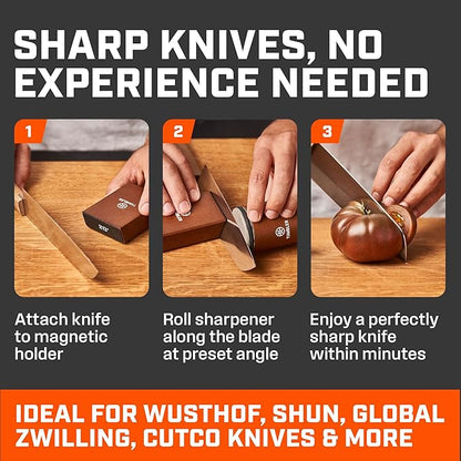 The Original Tumbler Rolling Knife Sharpener™ – Easy Manual Sharpener for Kitchen, Outdoor & Utility Knives – 15° & 20° Angle Guides