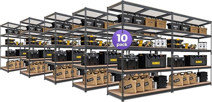 HOMEDANT 5 Tier Laminated Boltless Heavy Duty Garage Storage Adjustable Wide Size Metal Shelving Unit Utility Rack Shelves Organization Shelf Shed Warehouse 47.7" W x 24.1" D x 71.3" H 10Pack