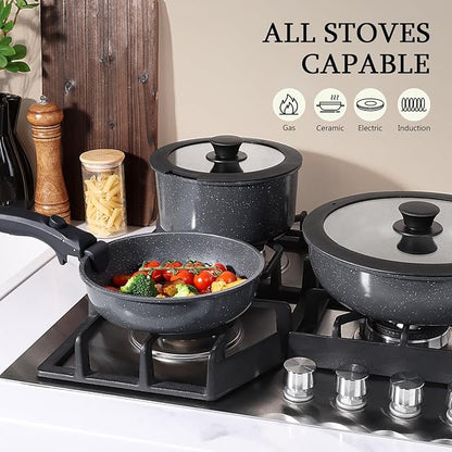 GiPP Ceramic Non Stick Frying Pans Set Removable Handle, Dishwasher & Oven Safe Nonstick Skillets with Detachable Handle, Healthy Cooking Compatible with All Stovetops, PFOA Free, RV Cookware set