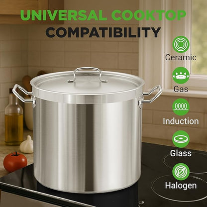 Nutrichef Stainless Steel Cookware Stockpot, 40 Quart Heavy Duty Induction Soup Pot With Stainless Steel Lid And Strong Riveted Handles, Even Heat Distribution, Compatible With Most Cooktops