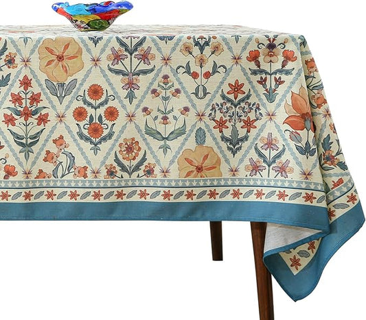 ISAENNE Designer Linen Elegant Extra Long Rectangle Tablecloth,Colorful Floral Bohemian Table Cloth,Wrinkle Resistant Decor Tablecloths for Dining Thanksgiving Kitchen,67"*118"-Floralsea A