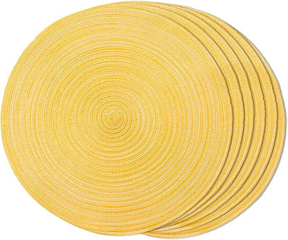 FunWheat Round Braided Placemats Set of 6 Place mats for Dining Tables Woven Heat Resistant Table Mats 15 inch (Yellow)