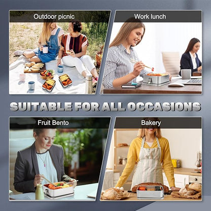 Umigy 8 Pcs Stainless Steel Food Containers 1400ml Metal Bento Lunch Box Stainless Steel Food Storage Containers, Lockable Clips to Leak Proof, Reusable Dishwasher Snack Boxes for Work