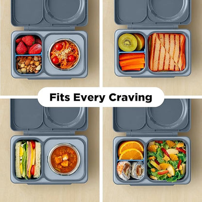 Omie OmieBox UP bento Box for Kids | Insulated Lunch Box | Leak Proof Vacuum Insulated Thermal Food jar | Cooler ice Pack | 2 Compartments (Graphite)