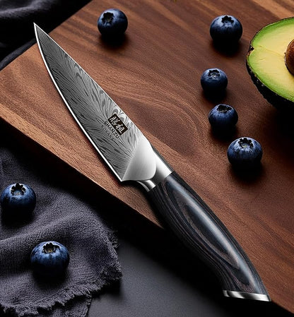 SHAN ZU Kitchen Paring Knife 4.5“ - Japanese Powder Steel 63 HRC Fruit Knife for Peeling & Coring Razor Sharp 12° Edge Vegetable Chopper with Pakkawood Handle