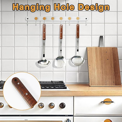 FJNATINH Stainless Steel Wok Spatula,Ladle,Skimmer Ladle Tool Set,Mirror Polished Cooking Utensils with Wooden Handle,Easy to Clean Wok Accessories,Sliver 3 PCS
