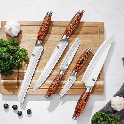 MSY BIGSUNNY 5pcs Knife Set Kitchen Utensils Knife, German Stainless Steel Professional Chef Kitchen Knife Set, Tang Series