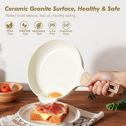 SENSARTE Ceramic Cookware Sets, Pots and Pans Set Non stick, 14-Piece Induction Cookware, Non toxic Healthy Non Stick Kitchen Cooking Set, with Frying Pans Set, PFAS PTFE PFOA PFOS Free