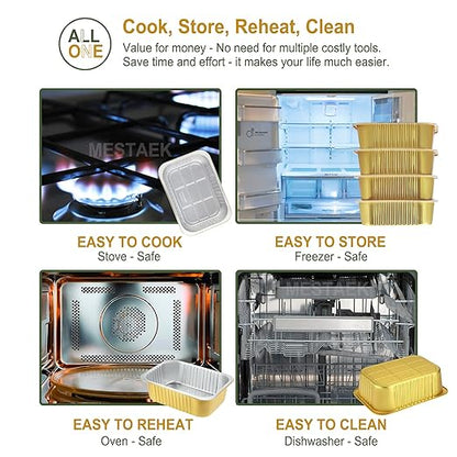 Aluminum Pans 6"x4 "with Lids (5 Pack) - Thicker Heavy Duty Reusable Foil Tins - Microwavable Multi-Use Pan, Pot, Container - Disposable Sturdy Pans for Cooking, Heating, Storing, Prepping Food