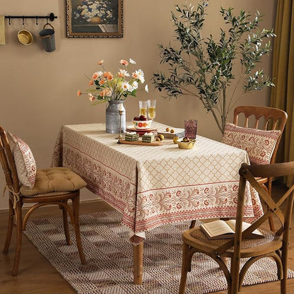 ISAENNE Designer Linen Floral Long Rectangle Tablecloth,Pale Yellow Farmhouse Indoor Table Cloth,Durable Decor Tablecloths for Dining Kitchen Thanksgiving Christmas,63"*102"-Chamonix A