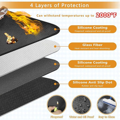 Anze Under Grill Mat for Outdoor Grill, 38 x 65 Inch Anti-Slip BBQ Floor Mats, Easy to Clean Reusable Fireproof Grill Pad, Oil-Proof Waterproof Protector for Indoor Fireplace Pit Mat