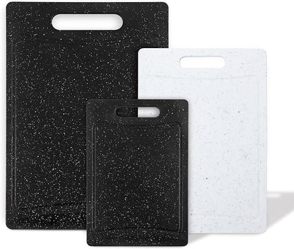 COOK WITH COLOR Non-Slip Cutting Board Set – Kitchen Essentials with Easy Grip Handle for Meat, Veggies, and Fruits, 3 Cutting Boards, Black/White
