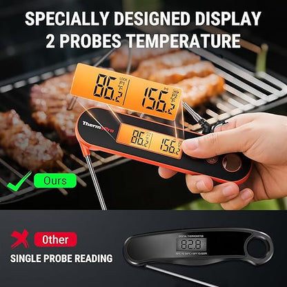 ThermoPro 2 Probes Meat Thermometer with Alarm, Rechargeable Instant Read Food Thermometer, Rotating LCD Screen, Waterproof Cooking Thermometer for Grilling, Smoker, BBQ, Oven