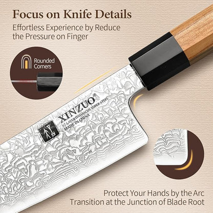 XINZUO 5 Pieces Kitchen Knife Set without Block, Hand Forged 67 Layers Damascus Steel Professional Chef Knife Set,Ultra Sharp,Olive Wood Octagonal Handle