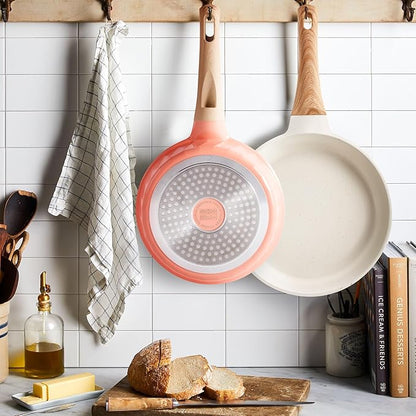 Frying Pans Non stick - 3 PCS Nonstick Frying Pan Set Omelette Pans for Cooking Set, Granite Skillet Set Kitchen Induction Cookware Chef's Pan Gift, 8", 9.5" &11", Coral Pink