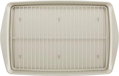 Rachael Ray Nonstick Bakeware Set without Grips, Nonstick Cookie Sheets / Baking Sheets and Cooling Rack - 2 Piece, Silver