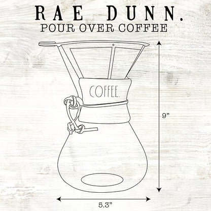 Rae Dunn Glass Pour Over Coffee Maker, 34oz Carafe with Reusable Stainless-Steel Filter and Elegant Bamboo Finish, Great for Brewing Coffee