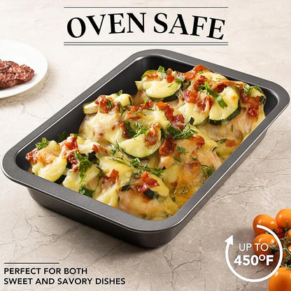 Cake Pan, Nonstick Baking Pan for Cake, Bread, Brownie or Lasagna, Heavy Duty Baking Dish with Diamond Texture Pattern and Wide Grips, Set of 2