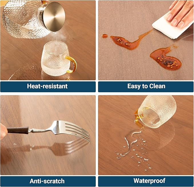Clear Table Cover Protector Rectangle 24 x 42 Inch, 1.5mm Transparent Plastic Table Protector Waterproof, Anti-Scratch Clear Desk Mat for Office Desktop Dresser Dining Table, FDA Compliant