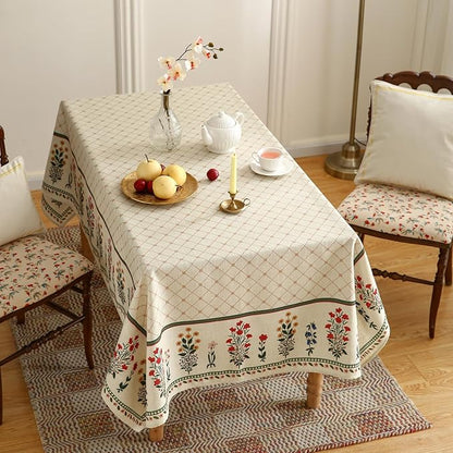 ISAENNE Designer Vintage Linen Floral Long Rectangle Tablecloth,Fall Colorful Modern Table Cloth,Anti-Wrinkle Decor Tablecloths for Dining Thanksgiving Kitchen Christmas,63"*94"-Bertina E