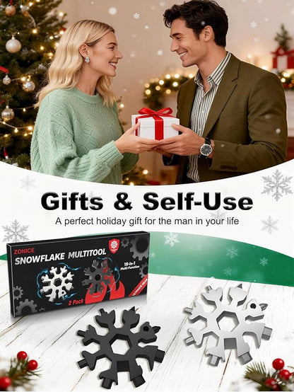 18-in-1 Snowflake Multi Tool – Stainless Steel with Bottle Opener & Wrench,Compact EDC Tool for Camping,Fishing,Hiking, Stocking Stuffers,Gifts for Men,Dad,Husband (Silver + Black)