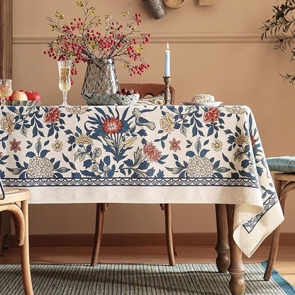 patdrea Designer Small Blue Tablecloth for Square Table,Vintage Linen with Leaves and Floral Pattern Tablecloths,Farmhouse Decor Cover for Kitchen Dining,Christmas,Thanksgiving,55"x55"-Ivar a