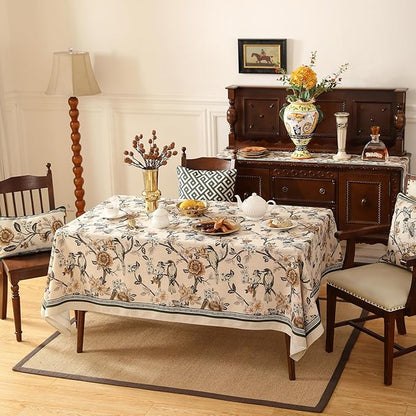 ISAENNE Designer Vintage Linen Small Square Table Cloth,Floral and Bird Pattern Tablecloths,Fall Wrinkle Resistant Home Decor Tablecloth for Dining Kitchen Party Christmas,55"*55"-Murad A