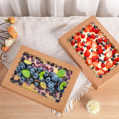 8pcs Cookie Boxes,14x10x2.5 Inch Large Bakery Boxes with Window for Pies Chocolate Strawberries Muffin Containers Donuts Pastry Dessert Tcoivs(Brown) (Brown, 14 * 10 * 2.5inch/8pcs)