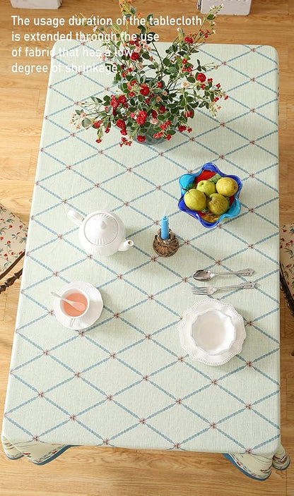 ISAENNE Designer Linen Floral Extra Long Rectangle Tablecloth,Light Green Farmhouse Durable Table Cloth,Washable Decor Tablecloths for Dining Kitchen Thanksgiving Christmas,63"*110"-Floralsea B