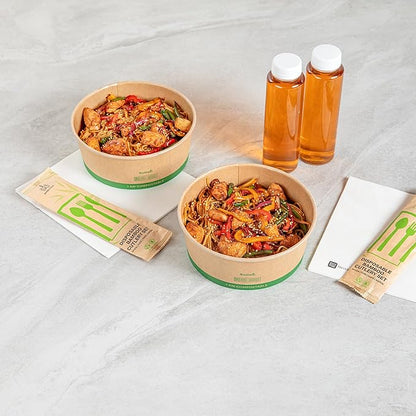 Restaurantware Compostable Paper Food Containers 200 Pack Of 50 oz BPI-Certified Round Kraft Salad Bowls Disposable Grease-Resistant Meal Prep Take Out Containers For Ice Creams, Soups, Snacks