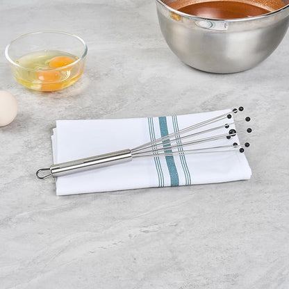 Restaurantware-German Standard 10.6 Inch Ball Whisks, 6 Kitchen Whisks With Silicone Balls - Ergonomic Handle, Dishwashable, Stainless Steel Manual Egg Beater, Durable, For Whisking, Stirring, Mixing