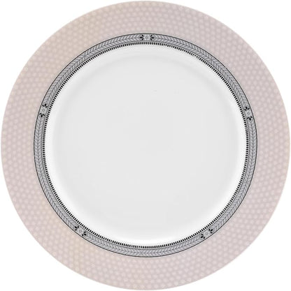Portmeirion Home Vintage Chic 16 Piece Set - Porcelain Dinnerware with Art Deco Borders - 10.5" Dinner Plates, 7.5" Salad Plates, 5.5" Bowls, 11.5 Oz Mugs - Microwave & Dishwasher Safe Place Settings