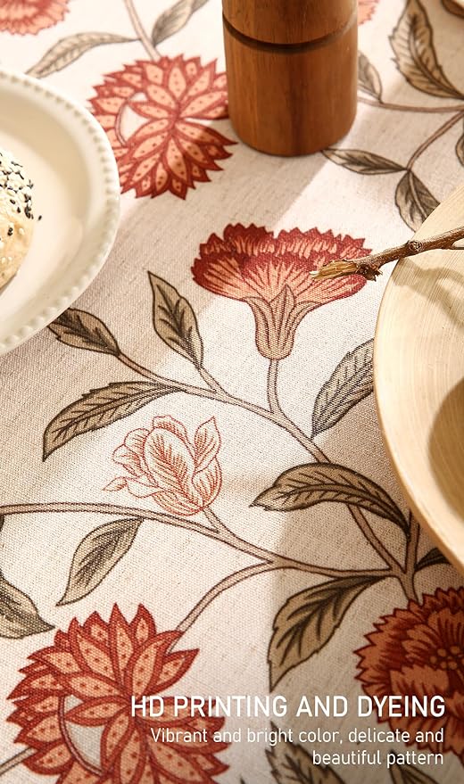 ISAENNE Designer French Table Cloth for Rectangle Table,Linen Orange Floral Pattern Indoor Tablecloth,Wrinkle Resistant Decor Table Cloth for Dining Thanksgiving Kitchen,55"*79"-Alvarado D