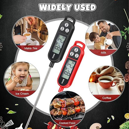 6 Pcs Meat Food Thermometer Food with Probe Water Liquid Instant Read Digital Thermometer Kitchen Cooking Supplies for Cooking BBQ Milk Yogurt (Red,Black)