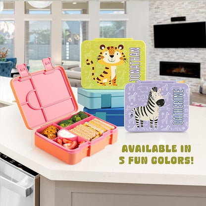 Personalized Bento Box for Kids with Safari Icon and Name - Yellow - 5 Compartments Drop-Proof Bento Box, Dishwasher Safe, Made with BPA-Free Materials, Bento Lunch Box for Kids and Toddlers