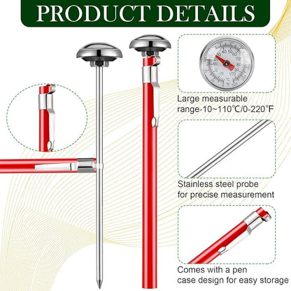 Xuhal 4 Pieces Stainless Steel Kitchen Pocket Thermometer Immediate Read 1 Inch Dial Food Thermometer with 4 Pcs Sleeves for Milk Frothing Oven Meat Cooking Probe Water Grill Coffee BBQ