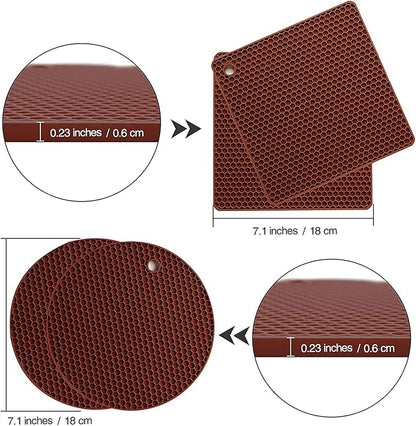Joyhalo Trivets for Hot Dishes - Hot Pads for Kitchen, Silicone Pot Holders for Hot Pots and Pans, Silicone Mats for Kitchen Countertops, Table, Flexible Easy to Wash and Dry, Brown