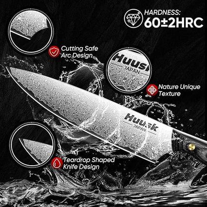 Huusk Damascus Chef Knife 8 inch, VG10 Kitchen Knife, Sharp Cooking knife with Ergonomic Wooden Handle for Vegetable Fruit and Meat Cutting, Birthday Dad Mom Gift