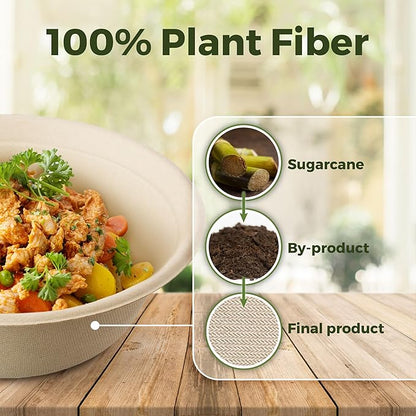 [500 COUNT] Harvest Pack PFAS FREE 48oz Round Paper Bowls - Compostable Heavy-Duty Eco-Friendly Disposable Bagasse Large Soup Bowls sugarcane made for Meal Prep Takeout Dinnerware, Microwave Safe