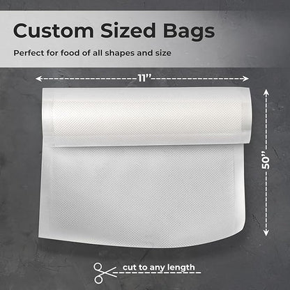 Vacuum Sealer Bags Roll 11" x 50' for Food Saver and Sous Vide, BPA Free, Heavy Duty Commercial Grade Food Storage Bags for Meal Prep and Boil Safe Use, 2 Count (100 FT)