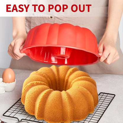 10 Inch Silicone Fluted Tube Cake Pan, 2 Pack Non Stick Silicone Baking Molds for Cake, Bread, Brownie, Jello