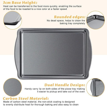 Baking Sheet with Cooling Racks - Carbon Steel Cookie Sheets for Baking [2 Sheets + 2 Racks], Nonstick Baking Pans, Perfect for Baking, Roasting, and More, Size 17 x 11 x 0.5 Inches