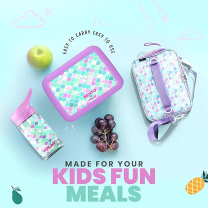 YOLAY Bento Box for Kids Lunch Box Leak-Proof, 5-Compartment Lunch Box Kids for Ages 3-10, Durable with Anti-Slip Base, Suitable for Schools, Outdoor and Travel (Scales)