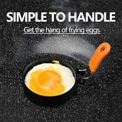 4-Pack 3.5" Egg Rings with Silicone Handles – Nonstick Round Mold for Fried Eggs, Pancakes, English Muffins – Includes Silicone Oil Brush – Ideal for Griddle, Indoor or Camping Cooking