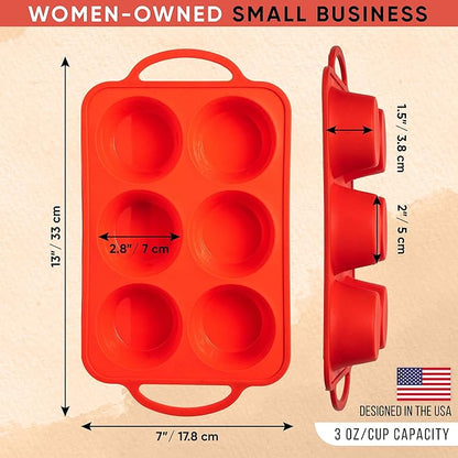 Regular Size 6 Cup Silicone Muffin Pans for Baking - Non-Stick Silicone Cupcake Pans, Easy-Release, Metal Handles, BPA-Free, Dishwasher & Oven Safe, Even Baking Muffin Tray