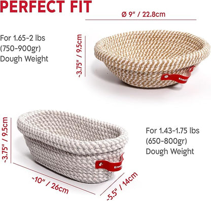 KneadAce Sourdough Starter Kit – 34oz Starter Jar, 2 Cotton Rope Banneton Proofing Baskets, Magnetic Bread Lame for Scoring – Gift for Bakers & Complete Sourdough Bread Baking Set