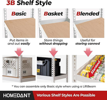 HOMEDANT White 5 Tier Laminated Boltless Heavy Duty Garage Storage Adjustable Wide Size Metal Shelving Unit Utility Rack Shelves Organization Shelf Shed Warehouse 47.7" W x 18.2" D x 71.3" H 3Pack