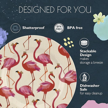 Portmeirion Sara Miller Flamingo Salad Plate, Set of 4 - BPA-Free 8" Melamine Plates Featuring Flamingos for Summer - Dishwasher Safe Dinnerware for Indoor & Outdoor Dining, Shatterproof & Decorative