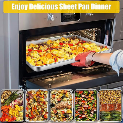 Homikit 2 Pack Baking Sheet, 18” x 13” Stainless Steel Large Cookie Pan Set for Oven, Heavy Duty Metal Half Sheet Baking Tray for Roasting Cooking, Nonstick & Rust Free, Dishwasher Safe