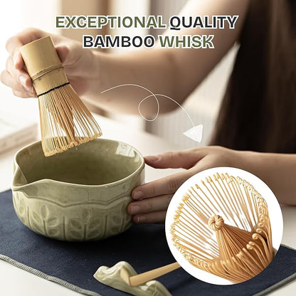Matcha Whisk Set, 7 PCS Matcha Kit with Matcha Bowl with Spout, Bamboo Matcha Whisk and Scoop, Matcha Accessories & Sifter – Complete Matcha Set for Tea Lovers, Matcha Gift Set (Green)
